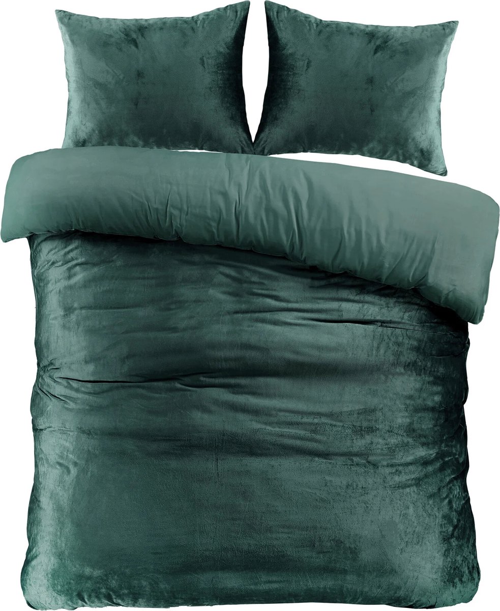 Velvet dekbedovertrek - groen - fluweel zacht - lits-jumeaux - 240x220 + 2st 60x70 cm