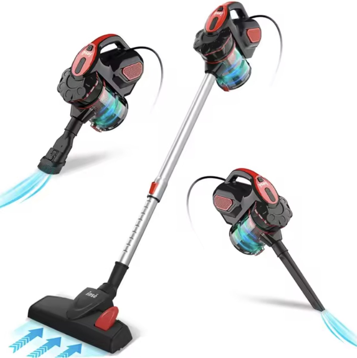 J&R Steelstofzuiger - Stofzuiger - Met draad - Stofzuiger en handstofzuiger - 2in1 - 600W - 18kPa - Rood
