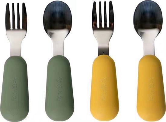 Couverts pour enfants Sproudsy - Bébé - 2 Cuillères et Fourchettes Bébé - Couverts Bébé - Sans BPA - Acier Inoxydable - Mango Verte