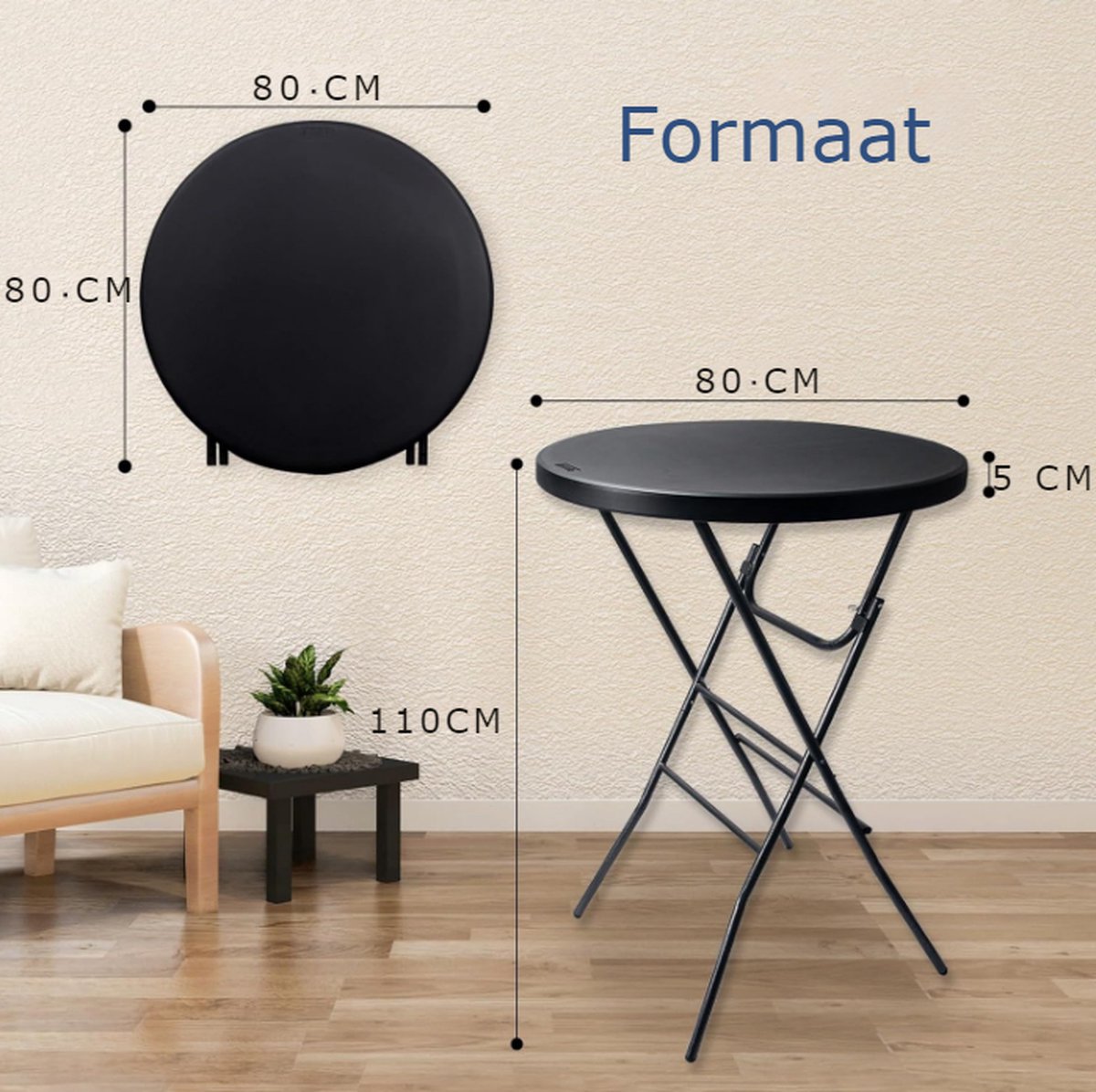 2x Zwarte Statafel Zwarte Statafelrok x 2 - ø80 cm x 110 cm hoog