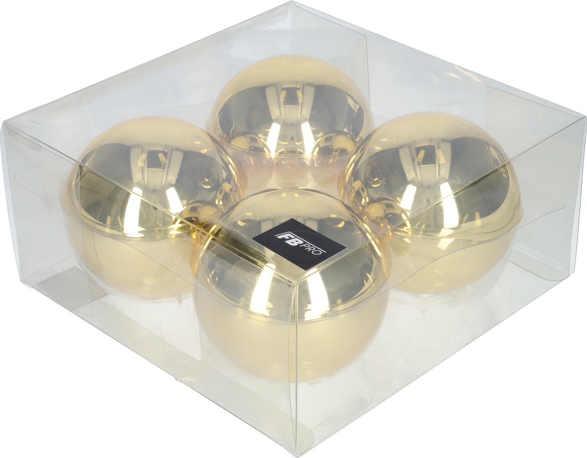 Glazen kerstballen - Set van 4 stuks/100mm - Luxe kerst decoratie - Sfeervolle kerstversiering voor in de kerstboom - Glas - Bright Gold Glans - Goud – foto 3