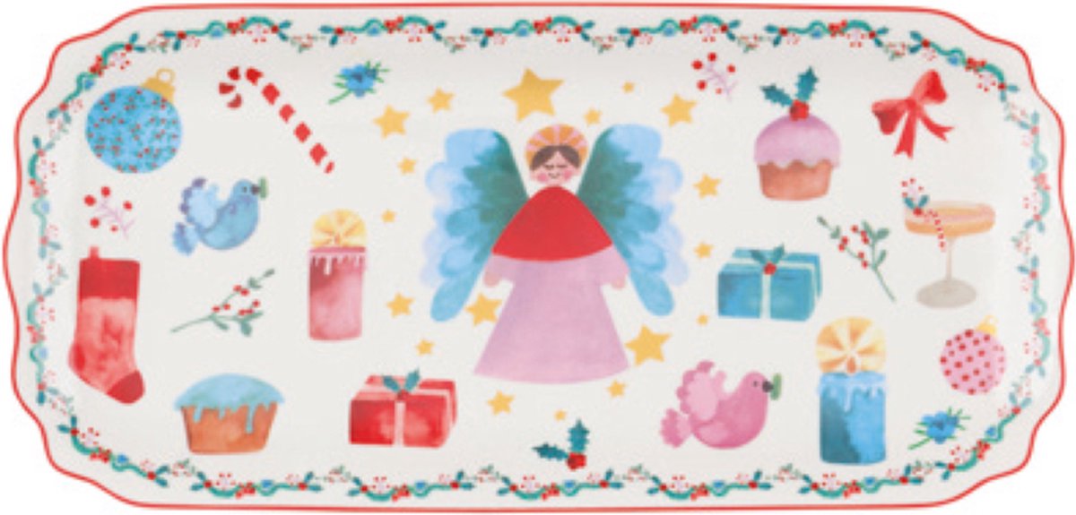 Maxwell en Williams Christmasville Kerst Cakeschaal Engel 30x15 cm Porselein Cadeaudoos