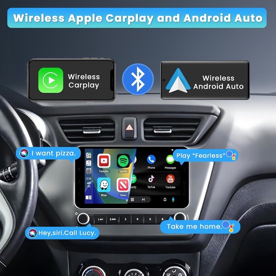 Inefala Bluetooth 1 DIN autoradio met 9 Inch Touchscreen, Autoradio met Carplay Android Auto Mirror Link FM Radio USB SWC Afstandsbediening MIC Achteruitrijcamera