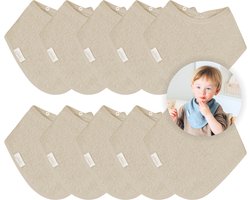 Funnies Bandana Slabbetjes 10 Stuks Cream - Set van 10 Zachte Slabbetjes - Kwijldoekjes - Spuugdoekjes - Gemaakt van 100% Katoenen Badstof - Absorberend, Zacht en Makkelijk Wasbaar - Ideaal voor Baby’s bij Voeden, Kwijlen en Spugen