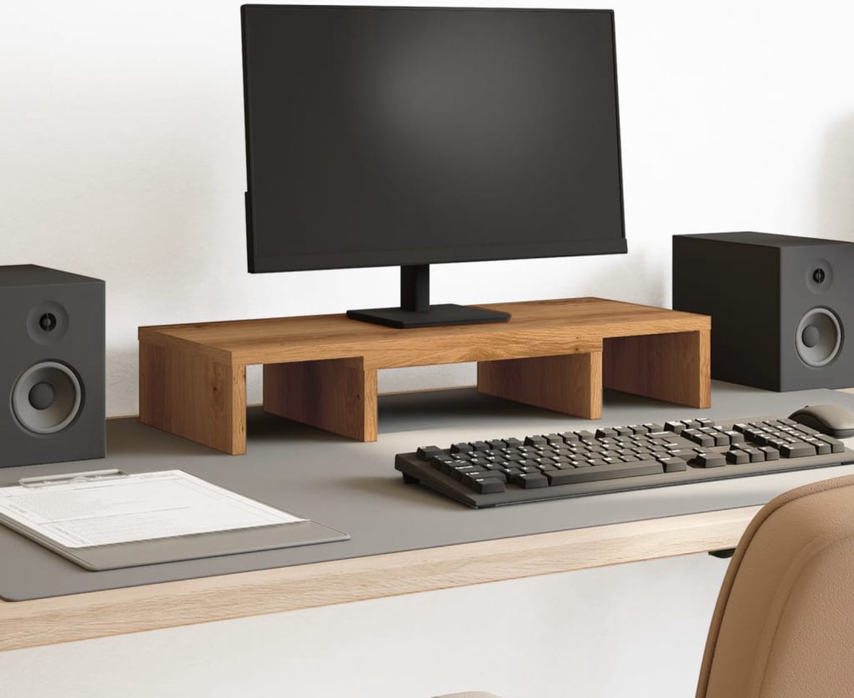 vidaXL - Monitorstandaard - verstelbaar - 60x24x10,5cm - hout - artisanaal - eiken