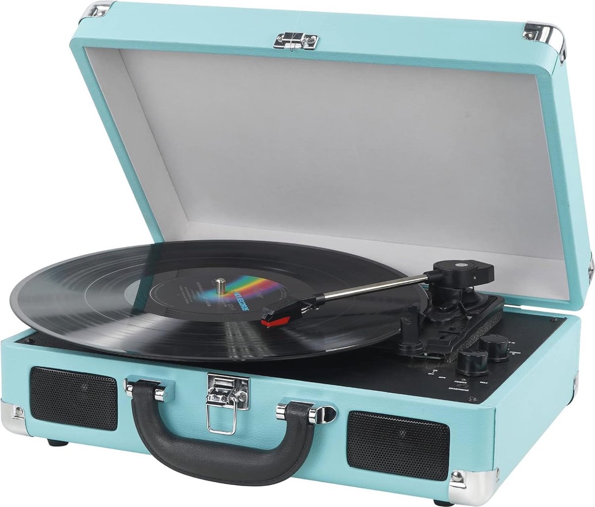 Bluetooth platenspeler met 3 snelheden en geïntegreerde luidsprekers - Draagbare vintage platenspeler met RCA-uitgang en AUX-IN