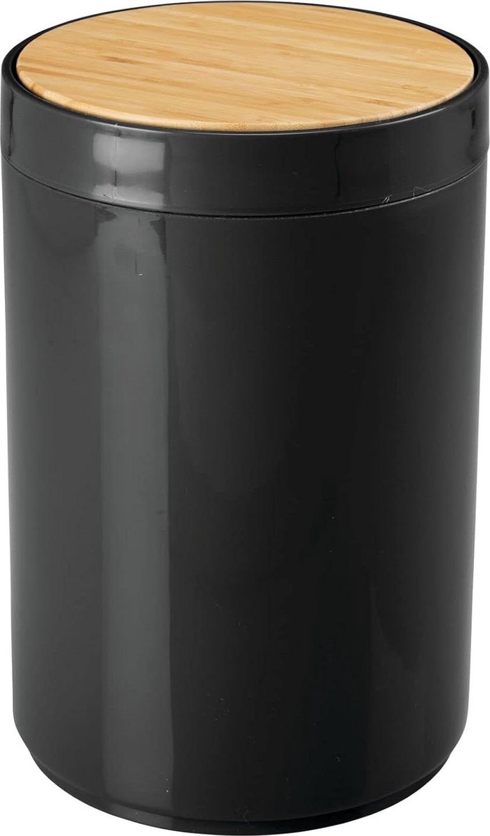 Goedkoopste Afvalbak voor badkamer en slaapkamer - bamboe en plastic - met swing-deksel - klein formaat - natuurlijk/zwart