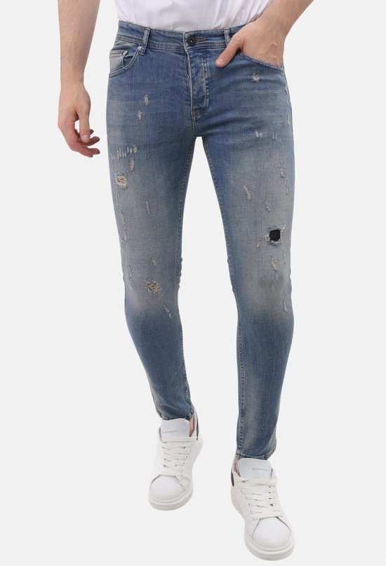 Jeans stretch Sim Fit pour homme avec déchirures - MM- S-104 - Blauw