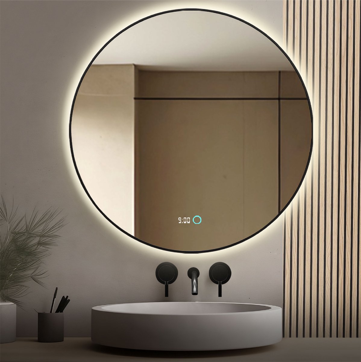 Lumoire® Spiegel Met Verlichting - 100CM Rond - Badkamerspiegel met Zwarte Rand