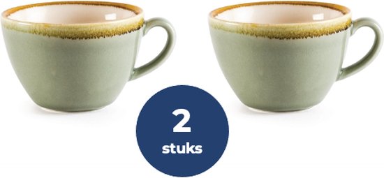 Olympia Kiln Cappuccino Kop - Mosgroen - 34cl (Set van 2 stuks)