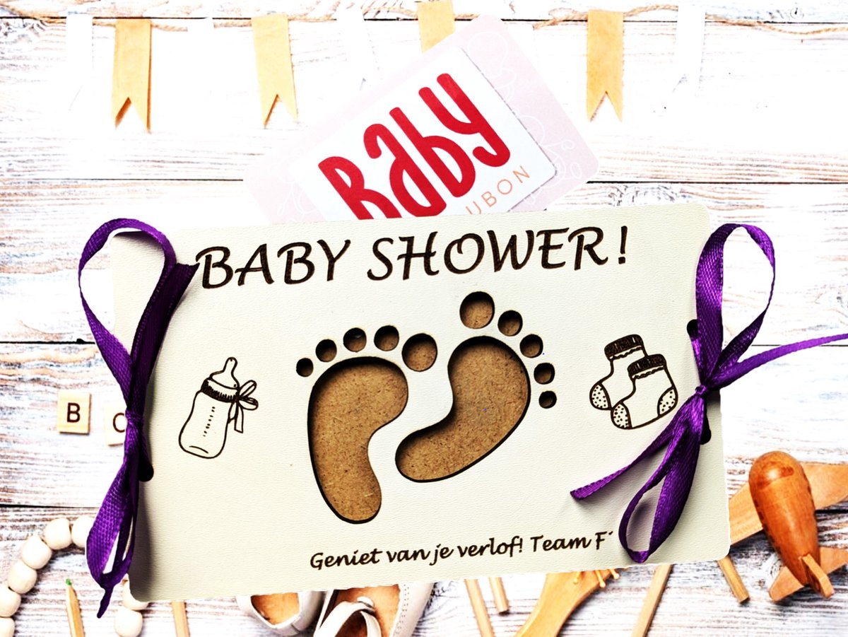Geld Cadeaukaart Babyshower - Eigen Tekst - Gepersonaliseerd - 14 Varianten - MDF wit 3mm - Babyshower cadeau - gepersonaliseerd cadeau - gender reveal cadeau - kraamcadeau meisje jongen - baby shower cadeau neutraal - felicitatiekaarten geboorte