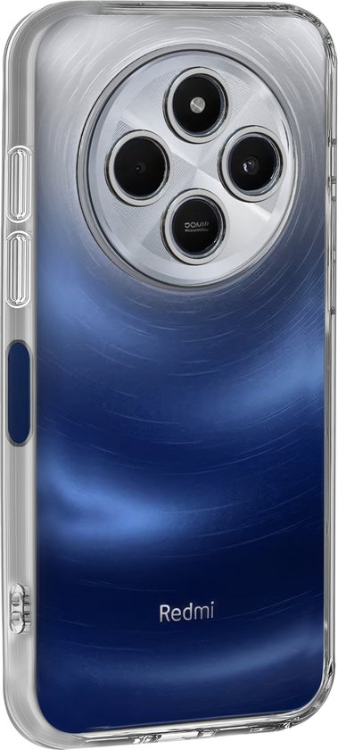 Coque de protection transparente avec dos rayé bleu et quatre appareils photo pour Xiaomi Redmi 14C.