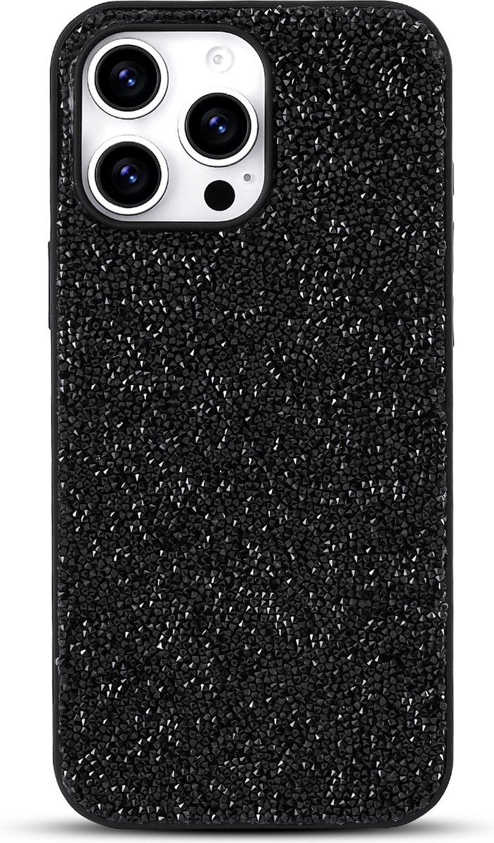 Casemania Hoesje Geschikt voor Apple iPhone 16 Pro - Zwart - Diamant Glitter Back Cover