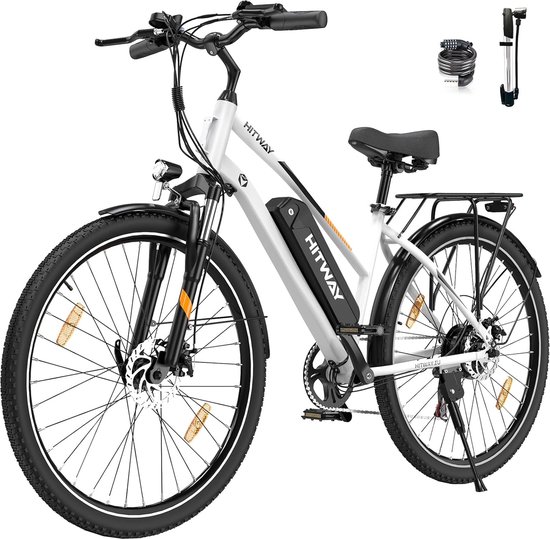 Hitway Elektrische Fiets BK27 - Trendy 28 Inch City Commuter EBike met Afneembare 36V 12Ah Lithium Batterij - Mountain E-Bike met 250W Motor - 7 Versnellingen - IP54 Waterdicht