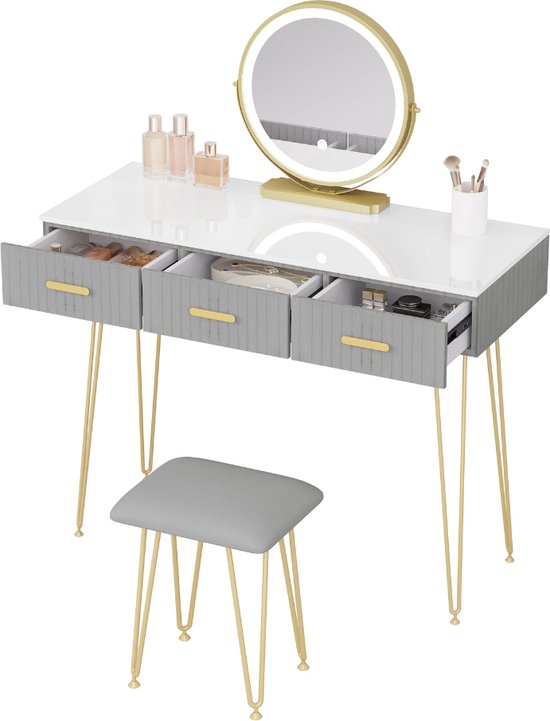 OFCASA Kaptafel met Hollywood-spiegel en ledverlichting, 2 laden, met kruk, voor OFCASA Kaptafel met Hollywood-spiegel en ledverlichting, 2 laden, met kruk, voor