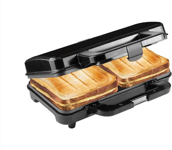 Bestron XL Tosti ijzer, Sandwich-toaster voor 2 sandwiches in schelpvorm, ideaal voor Amerikaanse sandwiches, inclusief automatische temperatuurregeling en gereedheidsindicator, kleur: Zwart