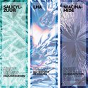 Banners met ingrediënten: Salicylzuur, LHA en Niacinamide.