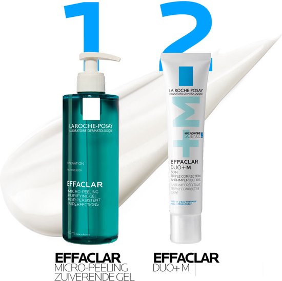 La Roche-Posay Effaclar Zuiverende Micro-Peeling Gel en Effaclar Duo+M crème.