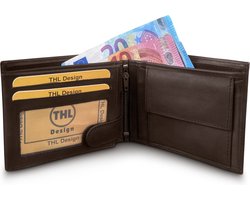 THL Design - Portemonnee Heren - Billfold - Echt Leer - 10 Pasjes - Donkerbruin