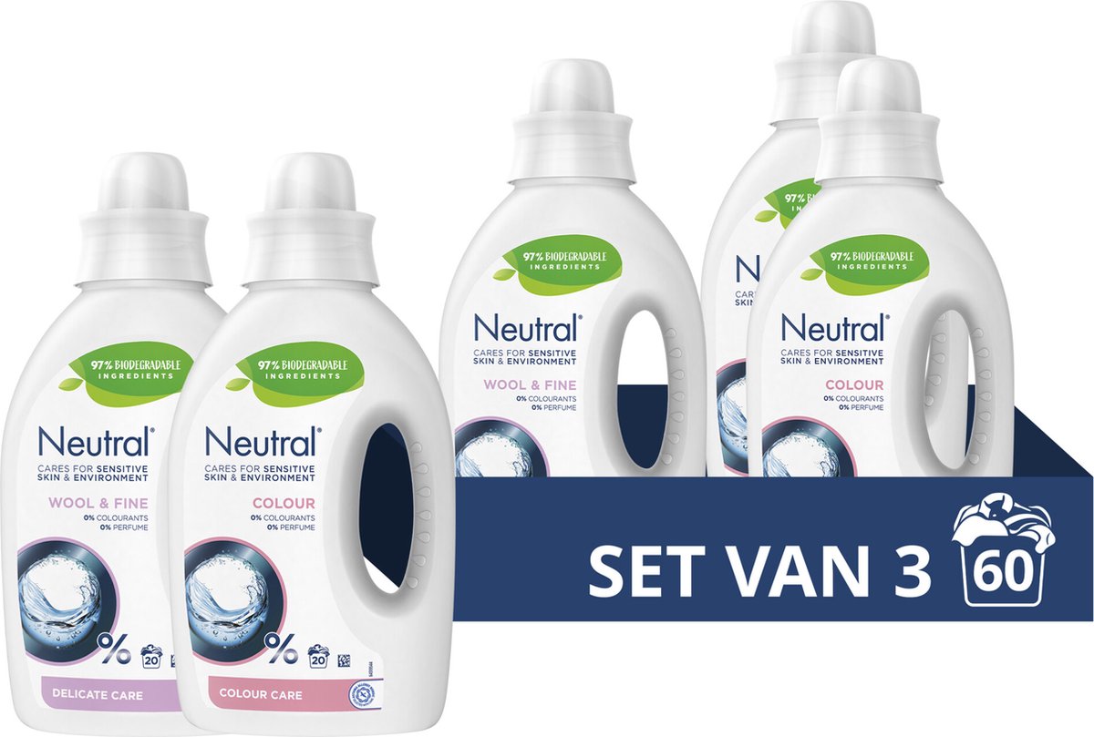 Neutral Wasmiddel Pakket - Kleur Wol & Fijn - zorgt voor de gevoelige huid én voor het milieu - (2 1) x 20 wasbeurten