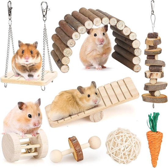 Set de Jouets à mâcher pour hamster pour petits Animaux – Jouets actifs en bois pour les dents et le jeu