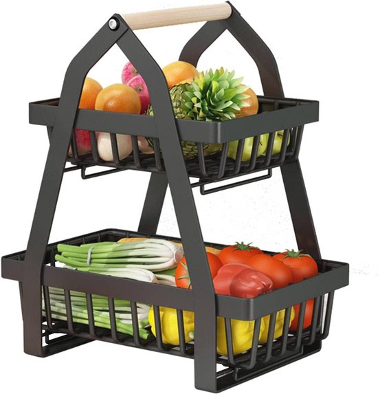 Foto: Fruitetag re met 2 diertjes eenvoudig demonteerbare houten houder voor fruit brood en groenten stijlvolle fruitschaal voor de keuken