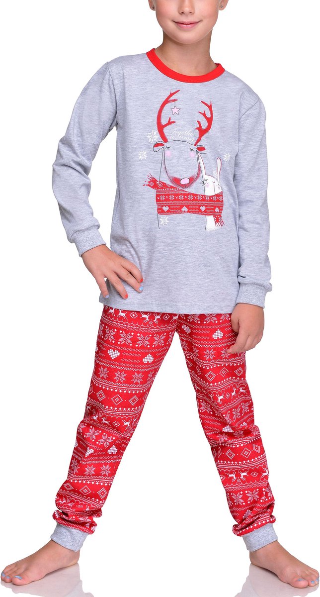 Timone Meisjes Pyjama - Lange mouwen - Lange broek - Katoen - TI-TR-433/434 - Grijs/Rood - 98
