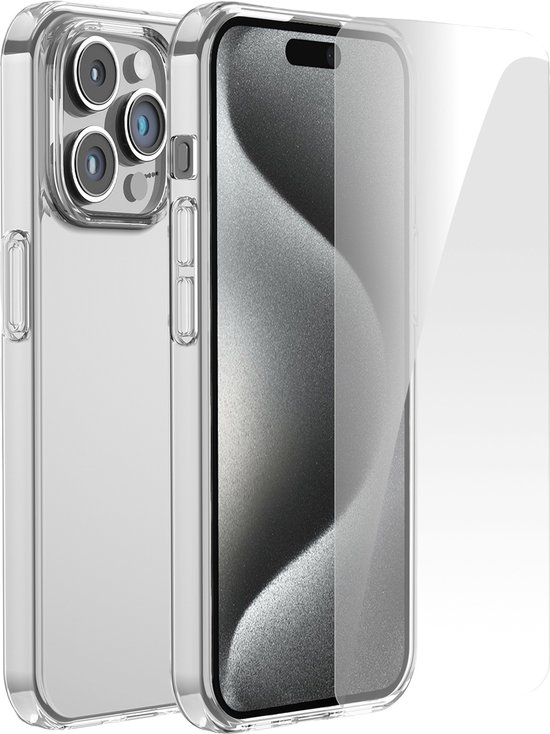 Coque de téléphone transparente adaptée à l'iphone 15 Pro , étui Transparent avec protecteur d'écran en verre de protection