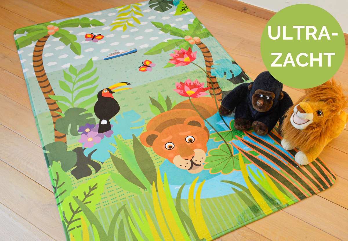 Mats & Joy - Jungle Kindertapijt - 110x170cm - Ultrazacht - Anti-slip - Wasbaar - Tapijt Kinderkamer / Tapijt Kinderen / Kindervloerkleed / Kindermat / Mat / Vloerkleed Kinderkamer / Speelmat / Speeltapijt / Speelkleed Dieren