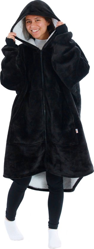 Vestie Couverture portable avec fermeture éclair - Blanket à capuche avec Zipper - Oodie - Surdimensionné - Polaire Sherpa - Zwart