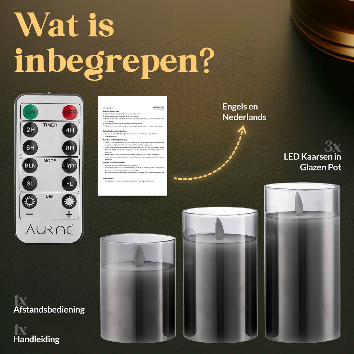 Aurae Led Kaarsen met Bewegende Vlam - 3x - Echte Wax - Afstandsbediening - 250+ Branduren - op Batterijen - Flikkerende Vlam - Timer - Kerst Kaarsen — cadeau in Wonen & Interieur - foto 6
