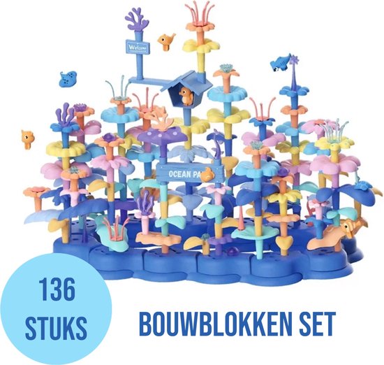 Ocean Park Bouwblokken Set 136 Stuks – DIY Bouwset - Educatief Bouwspeelgoed voor Kinderen - Ontwikkelings Speelgoed voor Fijne Motoriek - Vanaf 3 Jaar - Verjaardag - Kerstcadeau - Sinterklaas Cadeautjes - Montessori - Constructie Speelgoed