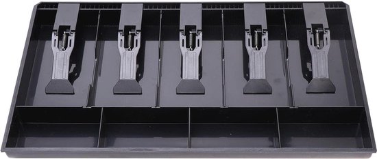 HMF 15230-09 Geldkistje, afsluitbaar, met munteninzetstuk en 4 vakken voor bankbiljetten met klem, 30 x 24 x 9 cm, zilver