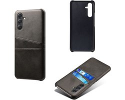 MobyDefend Hoesje - Geschikt voor Samsung Galaxy A55 - Lederen Backcover Met Vakjes Pasjes - Zwart