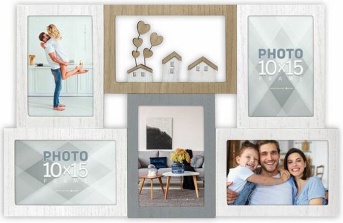 Zep Houten Collagelijst - Torbole - 5 foto's 10 x 15 cm ( 46,5 x 29,5 cm ) wit