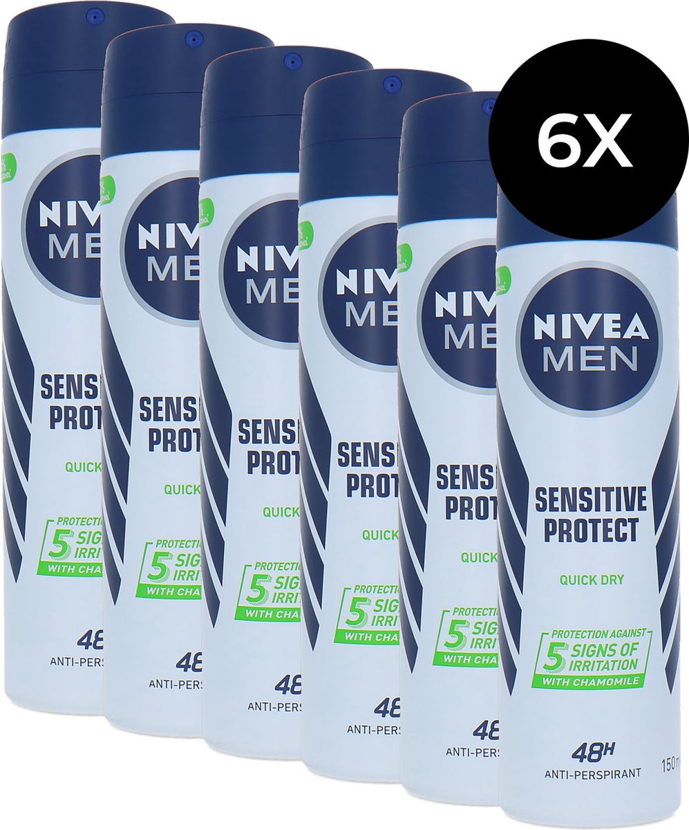 Goedkoopste Nivea Men Sensitive Protect Quick Dry Deodorant Spray - 6 x 150 ml