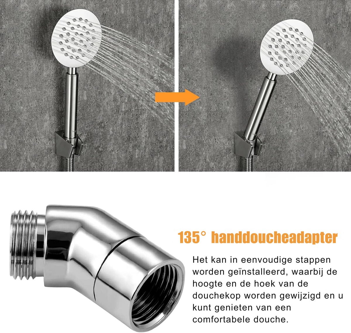 Handdouche-adapter, 90 graden doucheslangadapter, 1/2 inch, douche-arm