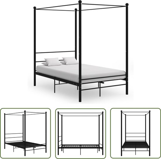 The Living Store Cadre de lit - Métal - Zwart - 208 x 126 x 201 cm - Convient pour matelas 120 x 200 cm - Robuste et durable