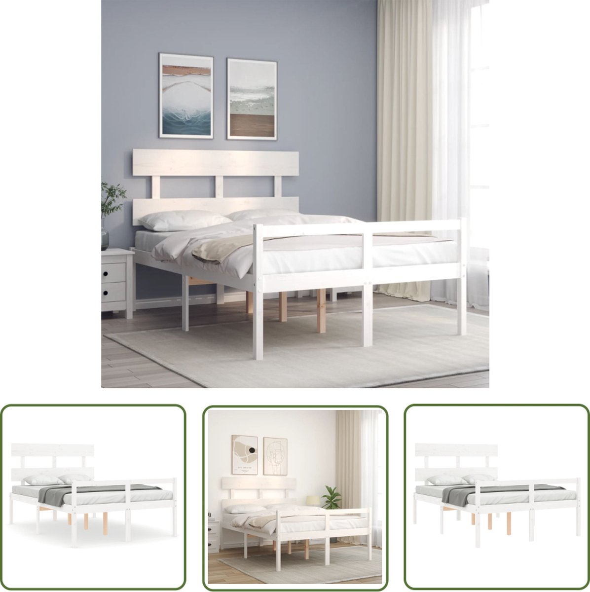 The Living Store Bedframe Massief Grenenhout - Bedframe - Afmeting- 195.5 x 125.5 x 81 cm - Ken- functioneel hoofd- en voeteneinde