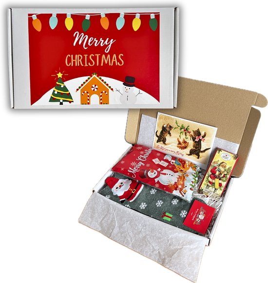 Forfait Noël 2024 : Boîte aux lettres Cadeau Noël - Petits cadeaux de Noël - Cadeau de Noël pour le personnel - Forfait Noël pas cher - Carte de Noël - Chaussettes de Noël - Barre de chocolat Heidel - Gaufres au sucre