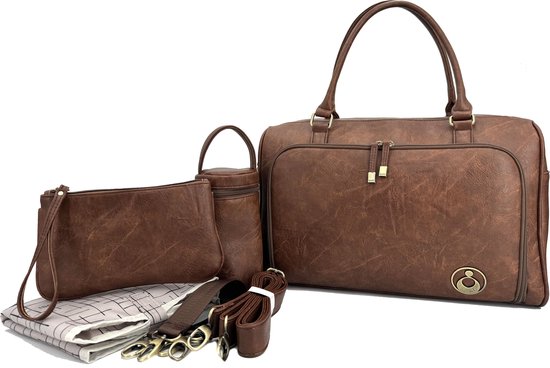 Grote Luiertas Double Zip Satchel Chestnut Redwood - Kunstleer - 42 cm breed