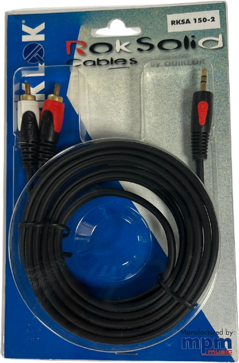 Quiklok Professionele AUX Audio Kabel - Mini Jack - RCA Tulp - 2 Meter