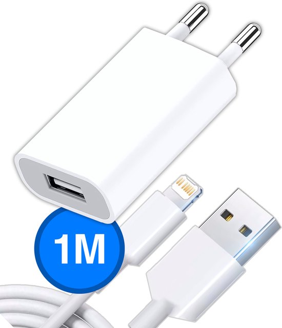 USB Oplader Adapter met Lightning Kabel - Geschikt voor oplader iPhone - 1 Meter