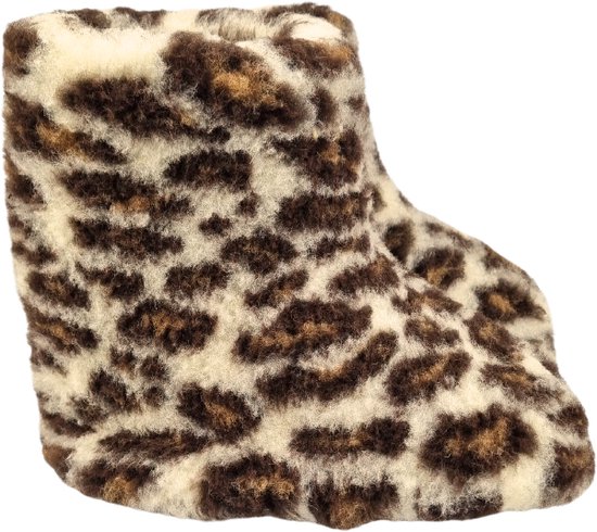 Witte pantoffel met bruine panterprint