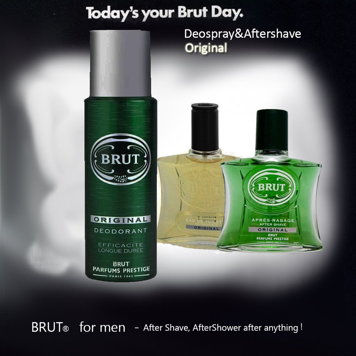 Goedkoopste Set Brut Orginal Aftershave lotion 100ml en Deospray ml in een toilettasje