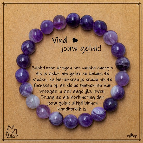 Bixorp Droom Amethist Armband op Cadeau Kaartje - Vind jouw Geluk - 8mm / 18cm Edelsteen Kralenarmband - Inclusief Cadeau Envelop