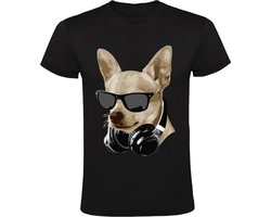 Chihuahua met een zonnebril Heren T-shirt - dieren - muziek - dj - koptelefoon - music - hond - huisdier - humor - grappig