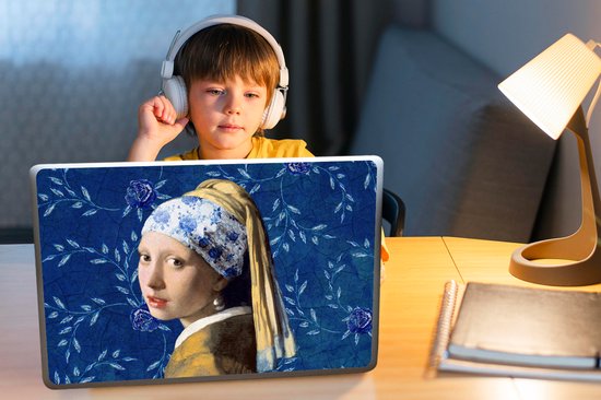 Sticker ordinateur portable - 15,6 pouces - Fille à la perle - Vermeer - Blauw de Delft