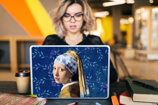 Sticker ordinateur portable - 15,6 pouces - Fille à la perle - Vermeer - Blauw de Delft