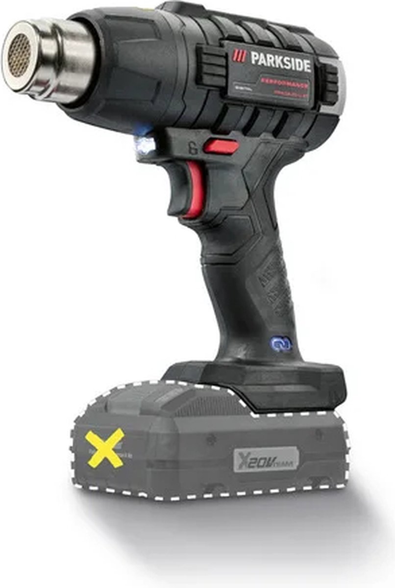 PARKSIDE PERFORMANCE® Accu-heteluchtpistool 20V zonder accu - Temperatuur: 50/500 °C - Luchtvolume: 150/300 l/min (6 traps) - Universeel apparaat voor afkrabben, vervormen of verwarmen